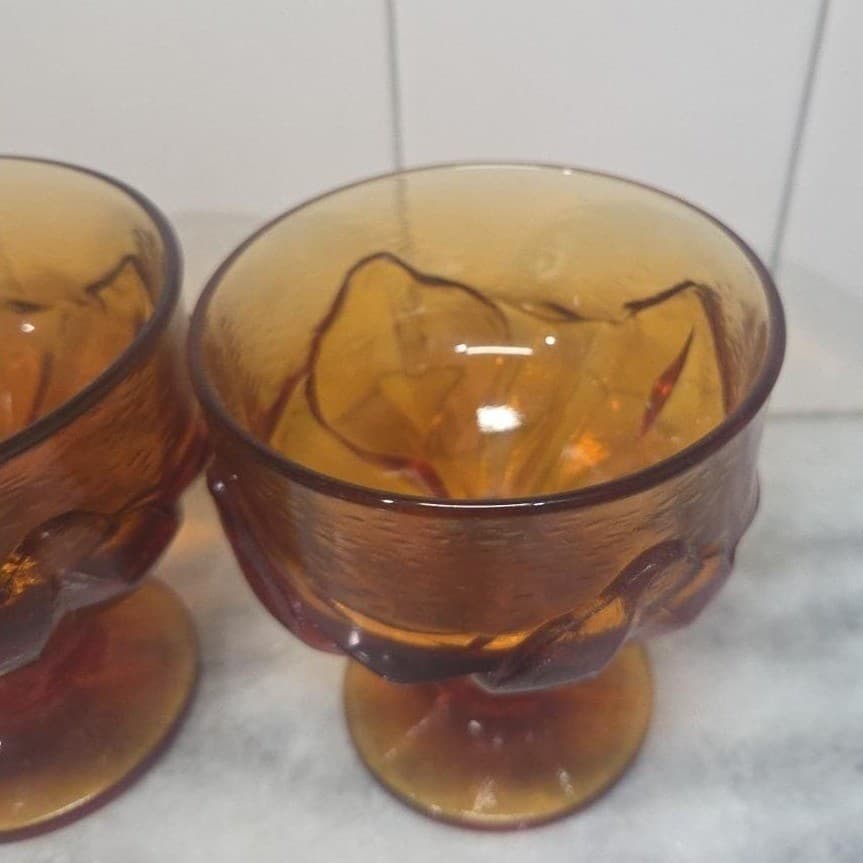 Tiffin Franciscan Cornsilk Amber Glass Sherbet Glasses, Set of 2, VTG Stemware - Thumbnail 6