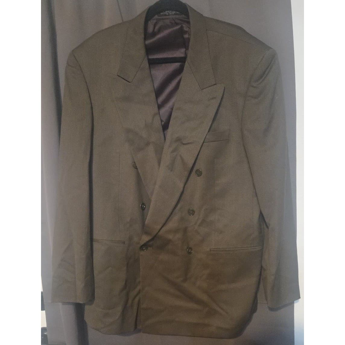 Jones New York Olive Green Double Breasted Wool Blend Blazer, Men's 46L Jacket - Thumbnail 3