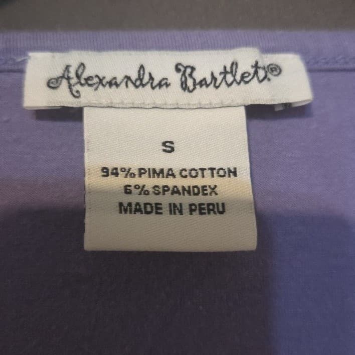 Alexandra Bartlett Purple Pima Cotton Lace V-Neck, Woman's Small Top, 3/4 Sleeve - Thumbnail 5