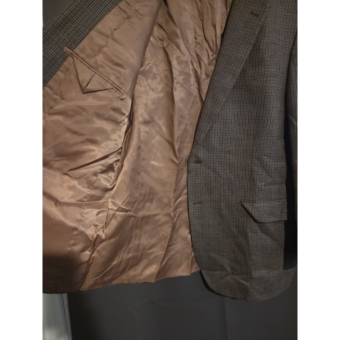 Chaps Silk Wool Blend Houndstooth Brown Tan Sport Coat, Men's 44L Blazer 2GX0277 - Thumbnail 8