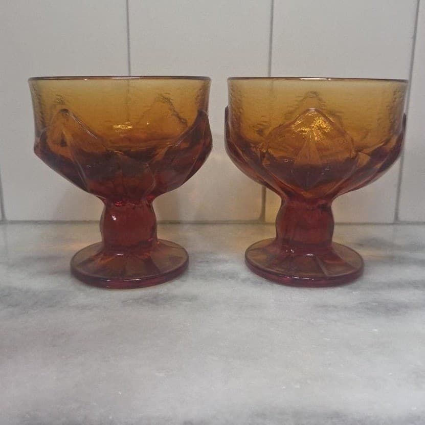 Tiffin Franciscan Cornsilk Amber Glass Sherbet Glasses, Set of 2, VTG Stemware - Thumbnail 3