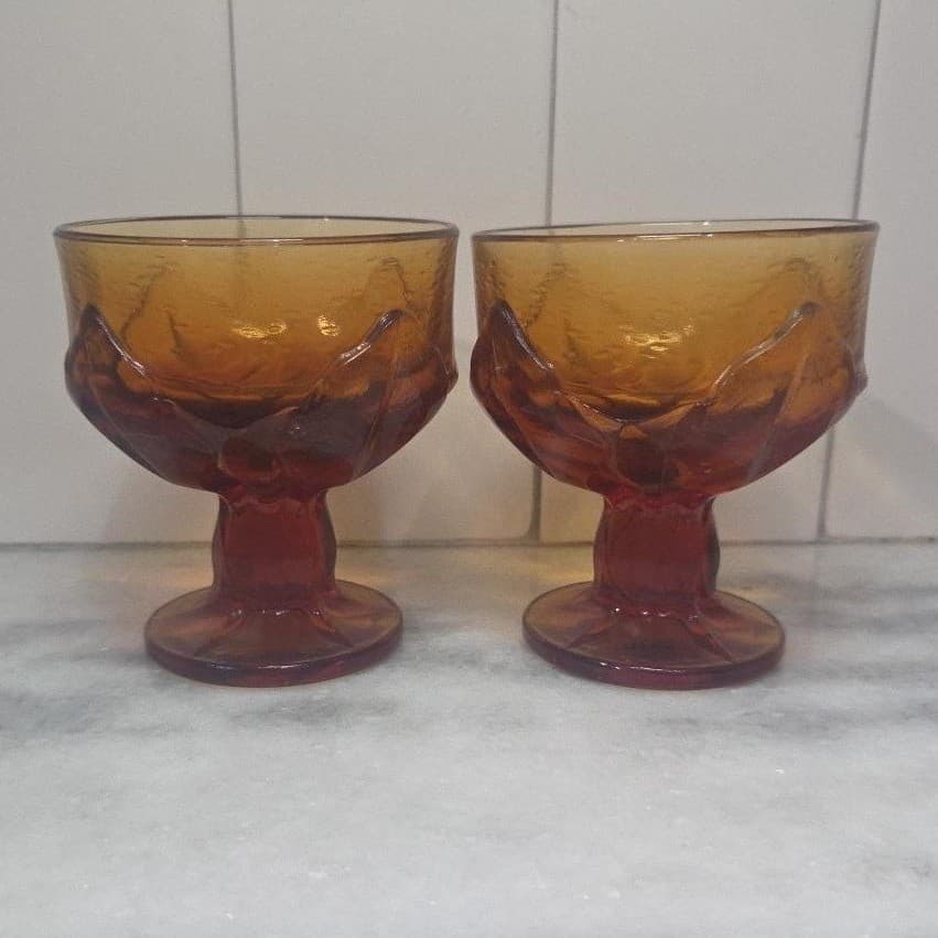 Tiffin Franciscan Cornsilk Amber Glass Sherbet Glasses, Set of 2, VTG Stemware - Thumbnail 5