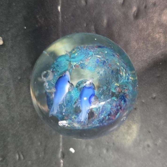 Murano Style Heavy Glass Paperweight, Nautical Seascape, Dolphin and Reef Design - Thumbnail 6