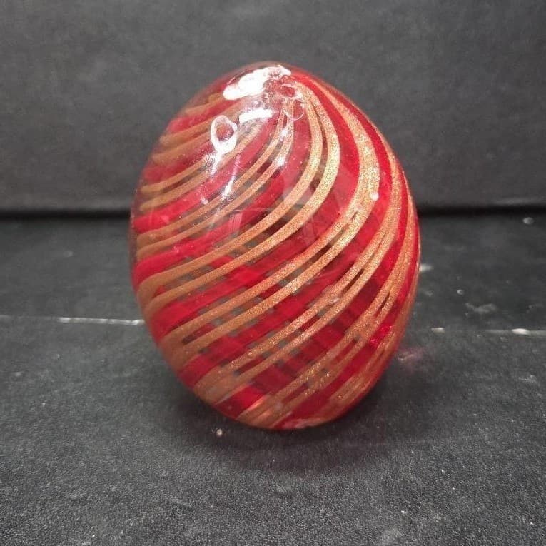 Red and Gold Aventurine Swirl Art Glass Paperweight Murano Ferro & Lazzarini? * - Thumbnail 2