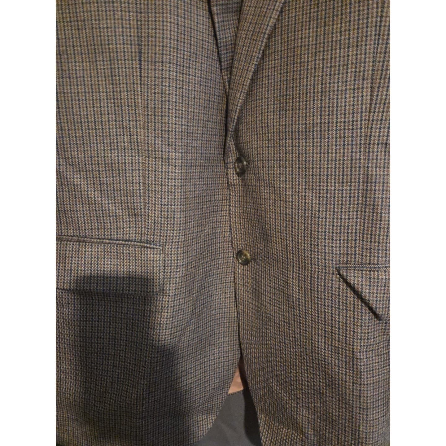 Chaps Silk Wool Blend Houndstooth Brown Tan Sport Coat, Men's 44L Blazer 2GX0277 - Thumbnail 6