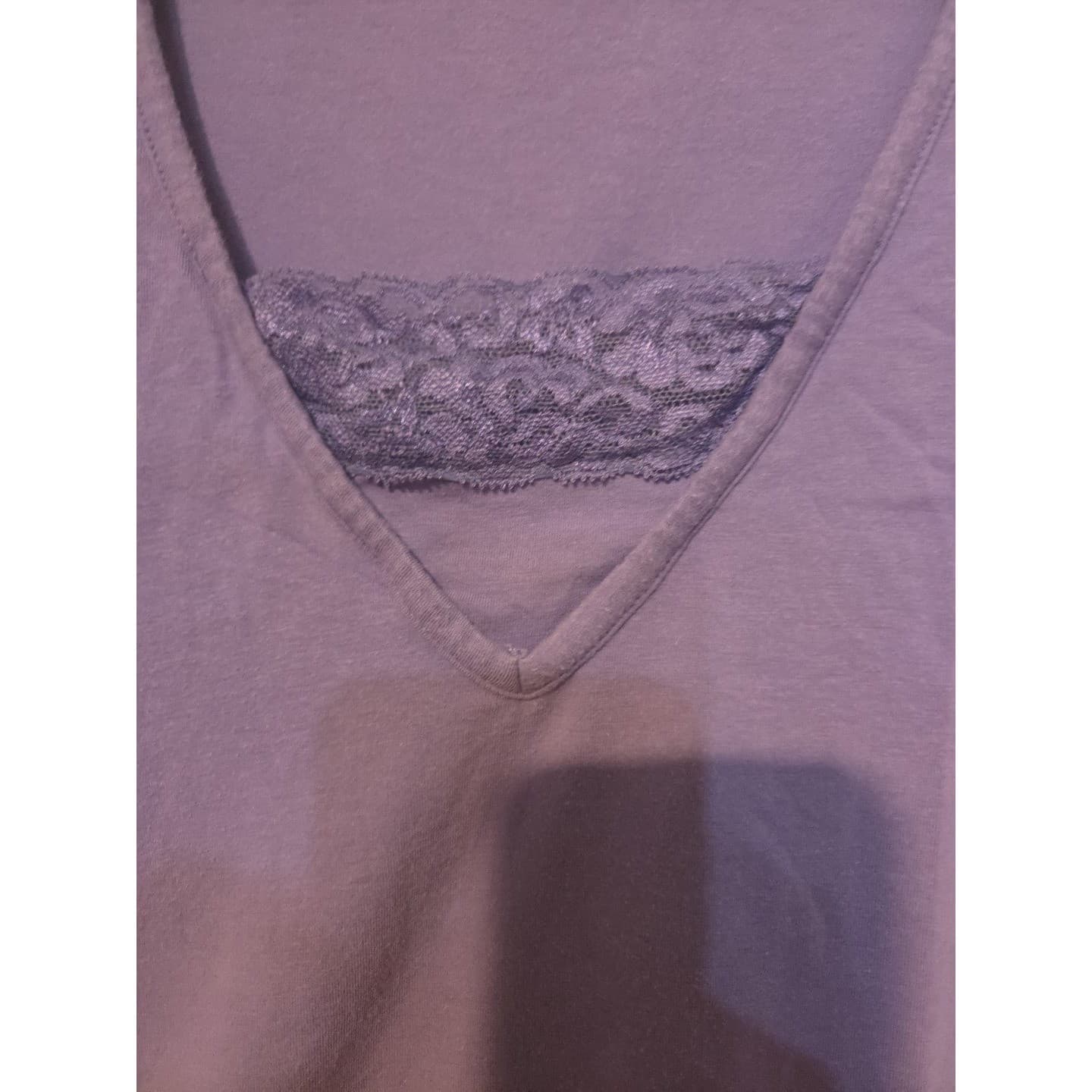 Alexandra Bartlett Purple Pima Cotton Lace V-Neck, Woman's Small Top, 3/4 Sleeve - Thumbnail 6