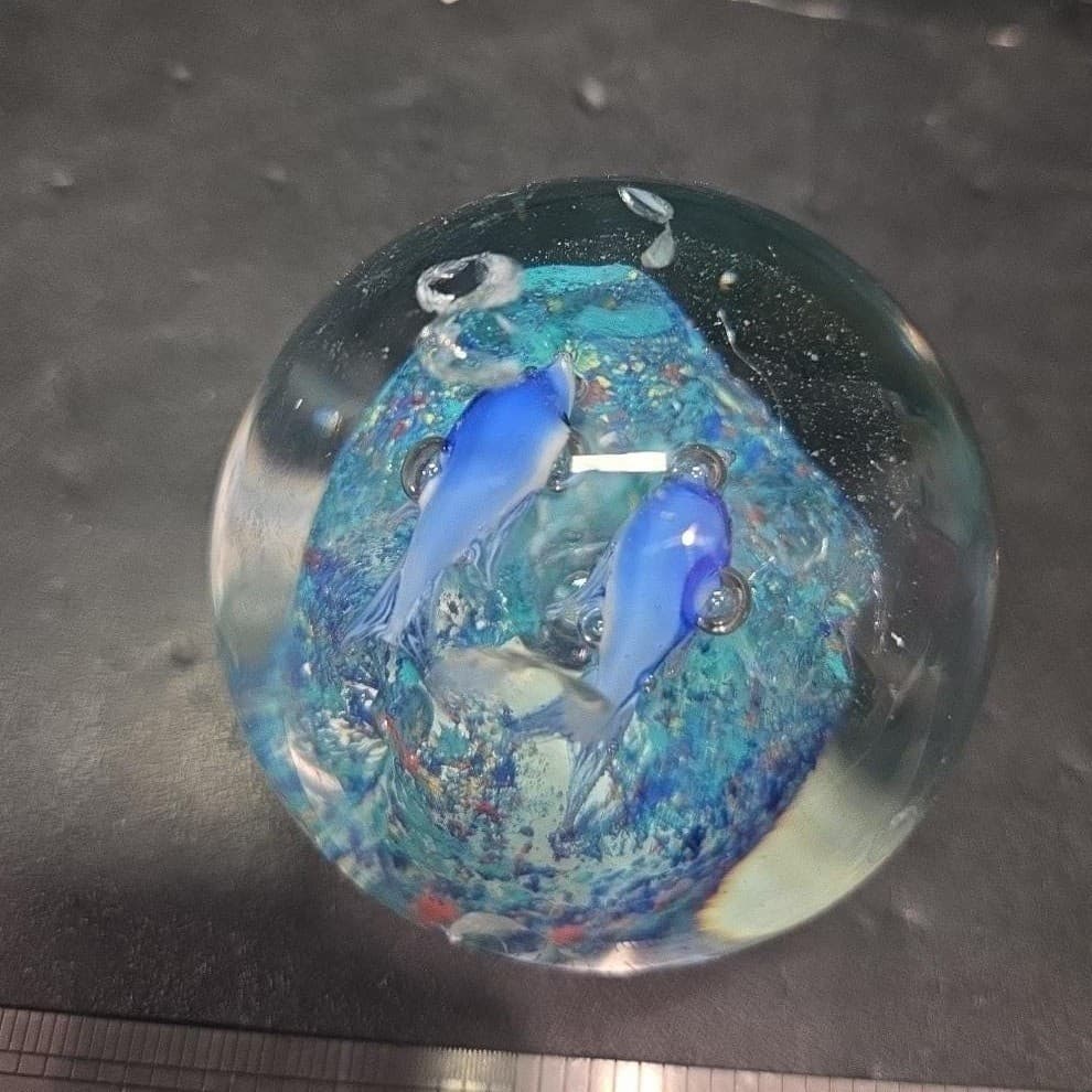 Murano Style Heavy Glass Paperweight, Nautical Seascape, Dolphin and Reef Design - Thumbnail 10