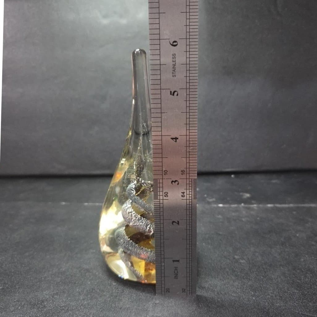 Teardrop Shaped Large Paperweight, Clear Glass Silver Swirls, Vintage Sculpture - Thumbnail 9