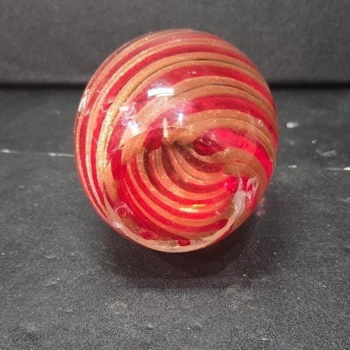 Red and Gold Aventurine Swirl Art Glass Paperweight Murano Ferro & Lazzarini? * - Thumbnail 7