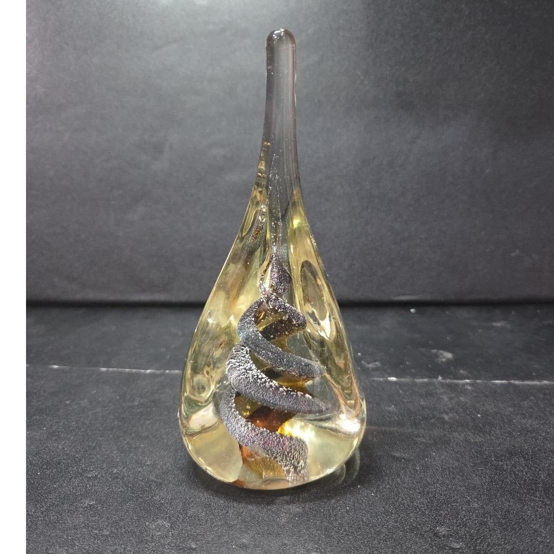 Teardrop Shaped Large Paperweight, Clear Glass Silver Swirls, Vintage Sculpture - Thumbnail 4