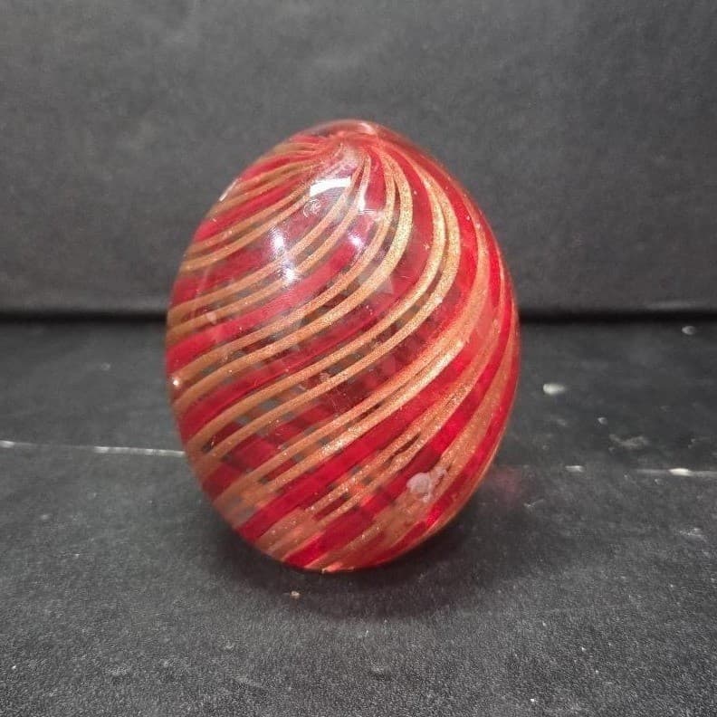 Red and Gold Aventurine Swirl Art Glass Paperweight Murano Ferro & Lazzarini? * - Thumbnail 4
