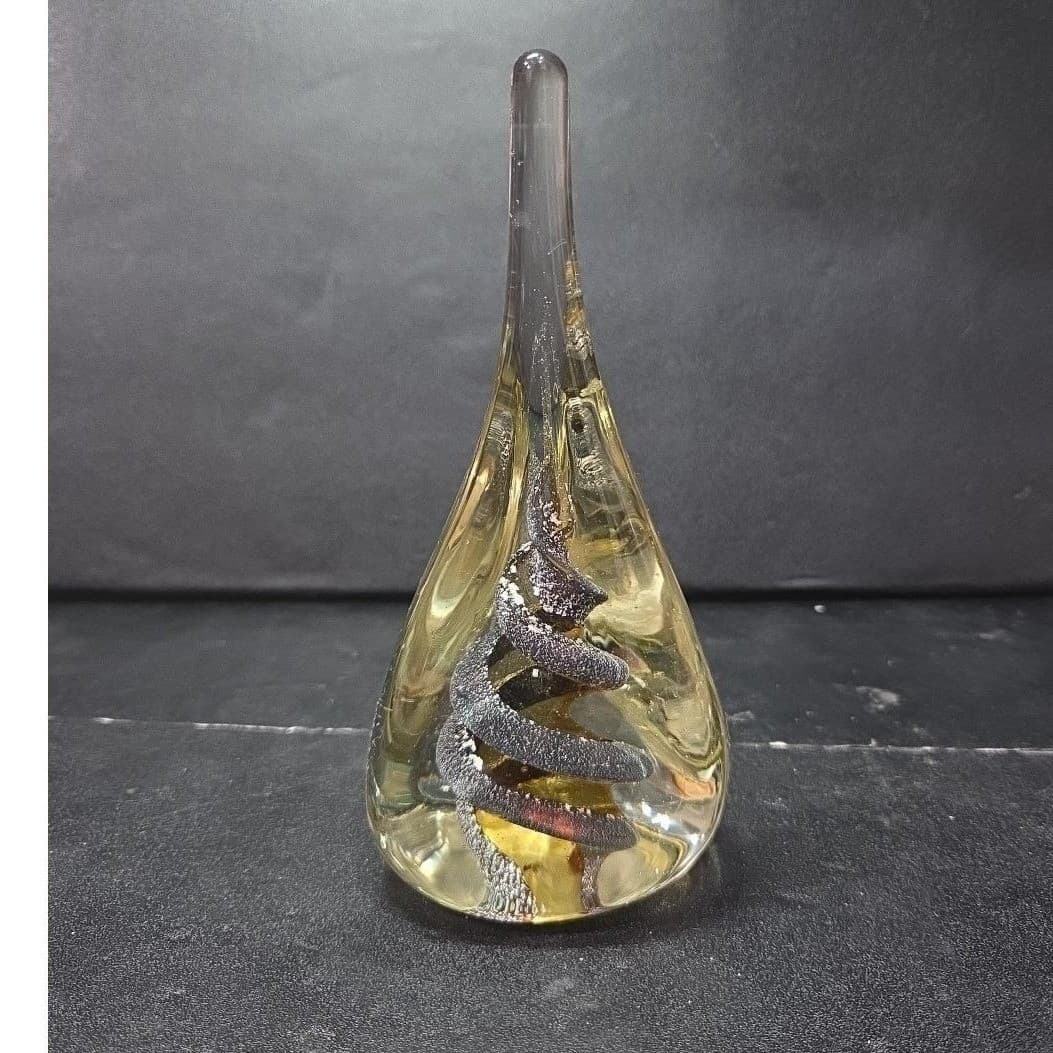 Teardrop Shaped Large Paperweight, Clear Glass Silver Swirls, Vintage Sculpture - Thumbnail 2