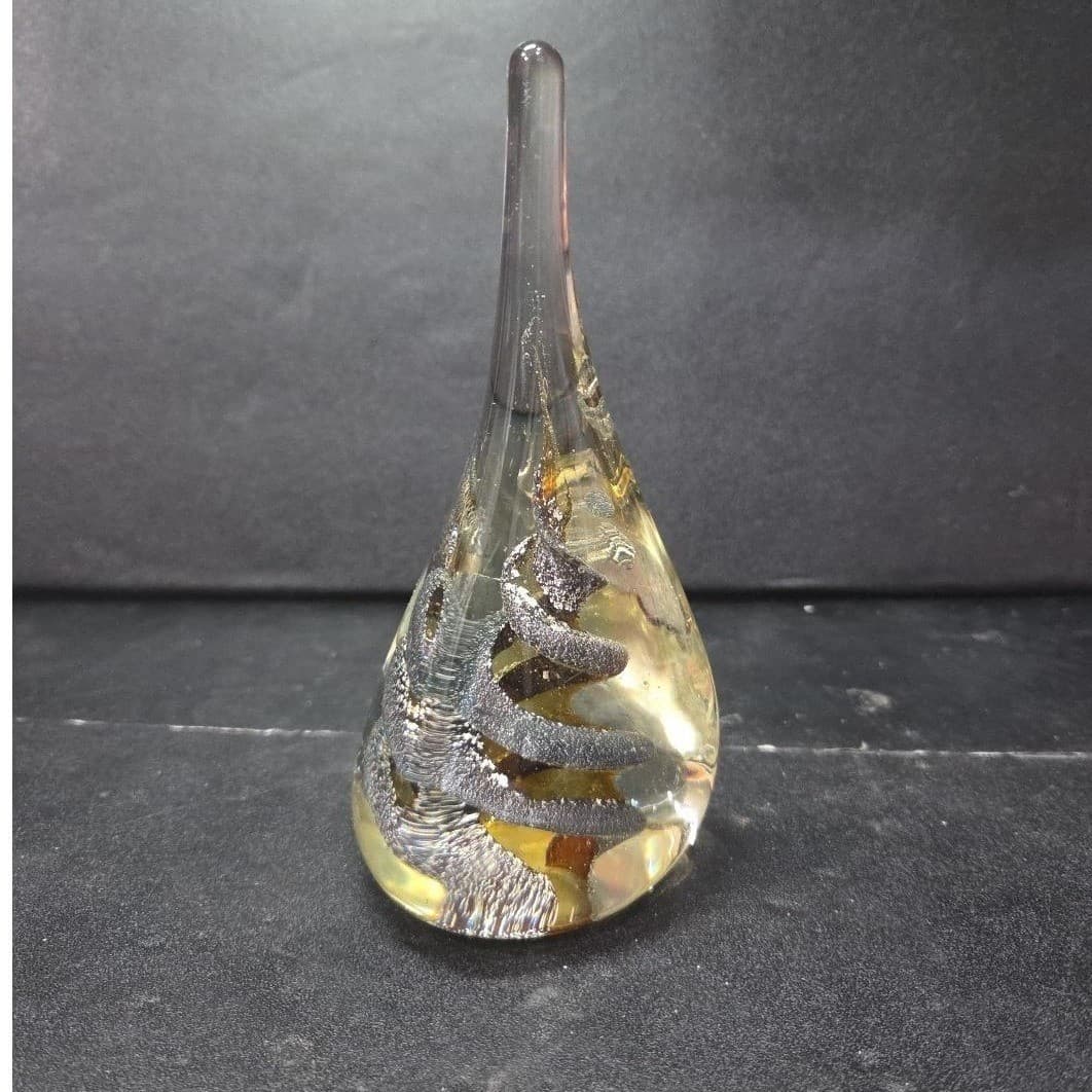 Teardrop Shaped Large Paperweight, Clear Glass Silver Swirls, Vintage Sculpture - Thumbnail 5