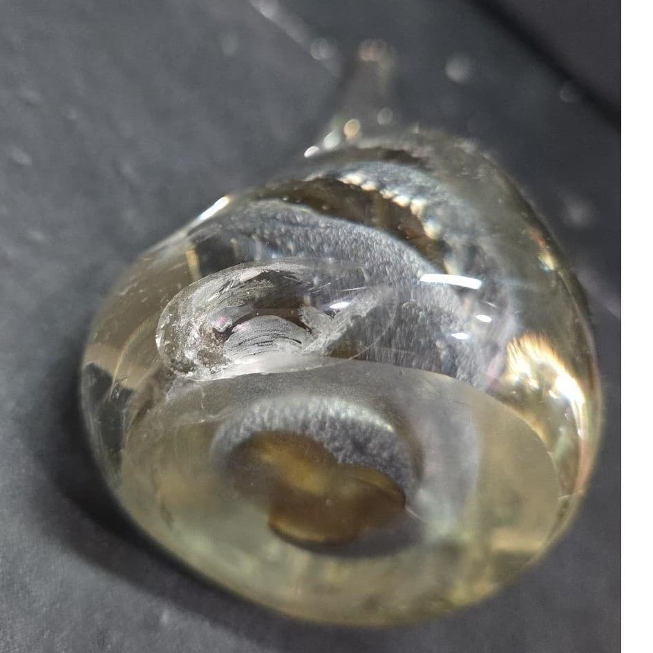 Teardrop Shaped Large Paperweight, Clear Glass Silver Swirls, Vintage Sculpture - Thumbnail 8