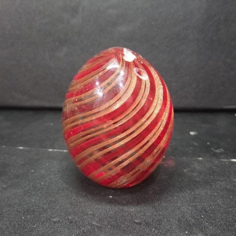 Red and Gold Aventurine Swirl Art Glass Paperweight Murano Ferro & Lazzarini? * - Thumbnail 5