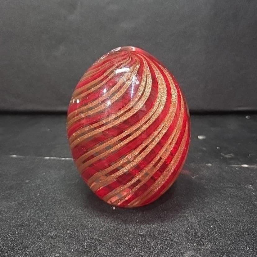 Red and Gold Aventurine Swirl Art Glass Paperweight Murano Ferro & Lazzarini? * - Thumbnail 3