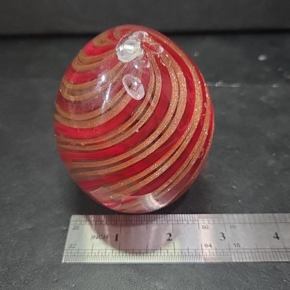 Red and Gold Aventurine Swirl Art Glass Paperweight Murano Ferro & Lazzarini? * - Thumbnail 9