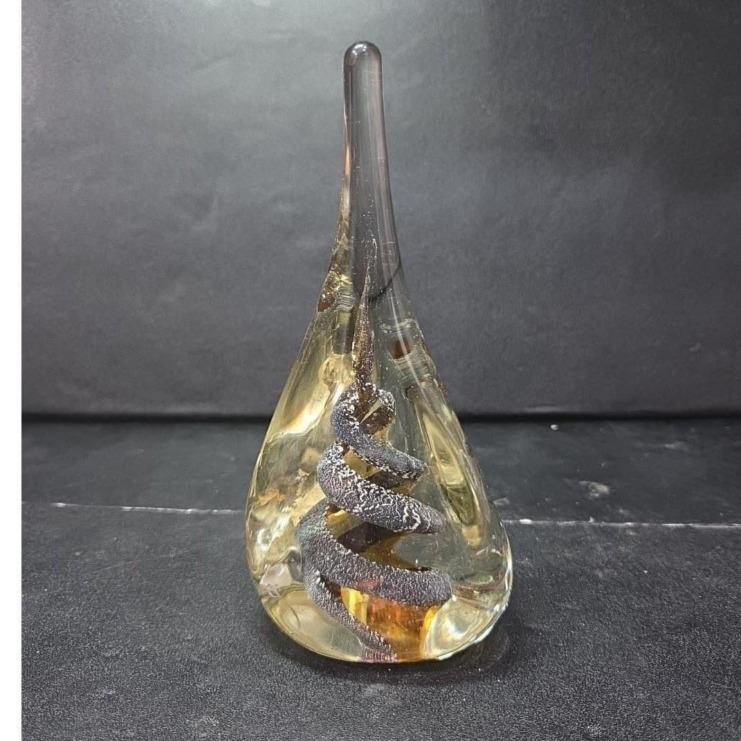 Teardrop Shaped Large Paperweight, Clear Glass Silver Swirls, Vintage Sculpture - Thumbnail 3