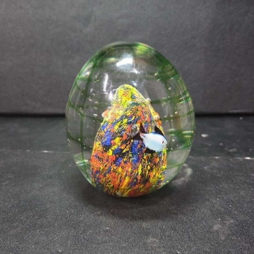 Nautical Oval Heavy Glass Paperweight, Fish And Coral Design, Controlled Bubbles - Thumbnail 4