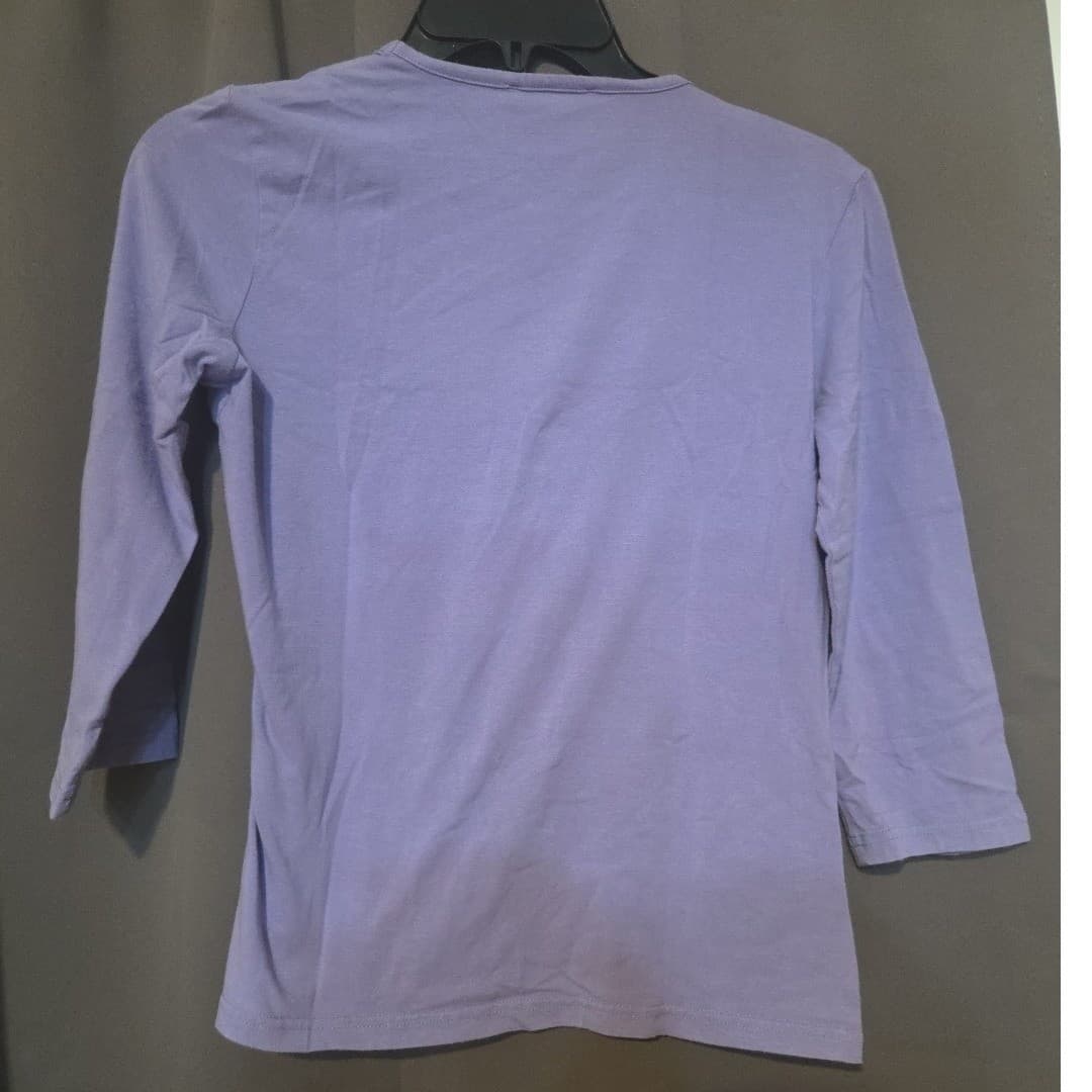 Alexandra Bartlett Purple Pima Cotton Lace V-Neck, Woman's Small Top, 3/4 Sleeve - Thumbnail 4