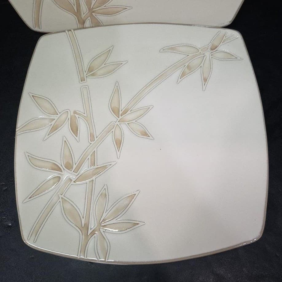 Florida Marketplace Bamboo Design Dinner Plate, Set of 2, Vintage Stoneware - Thumbnail 3