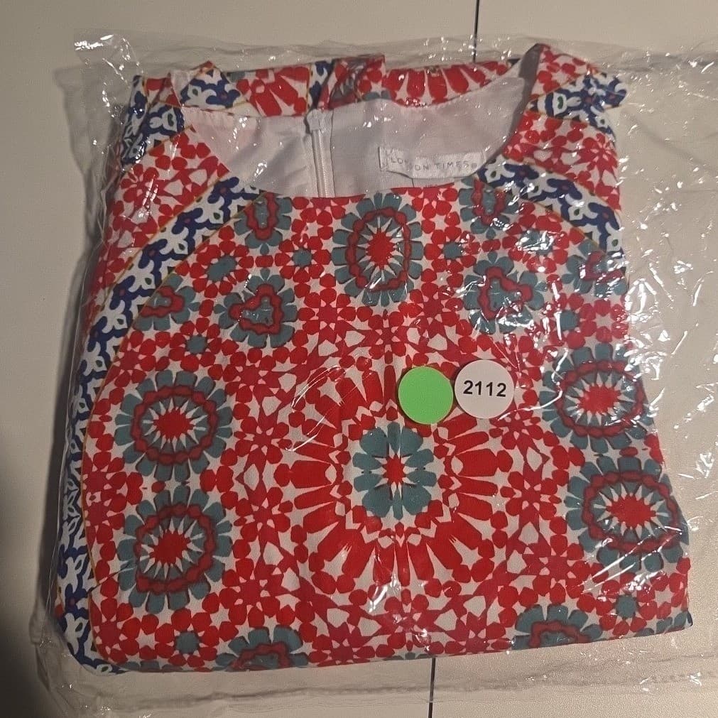 London Times Red Blue Kaleidoscope Medallion Sheath Dress, Woman's Size 8 - Thumbnail 9