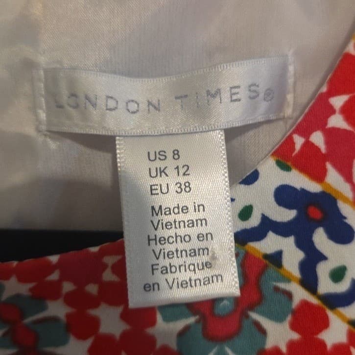 London Times Red Blue Kaleidoscope Medallion Sheath Dress, Woman's Size 8 - Thumbnail 5