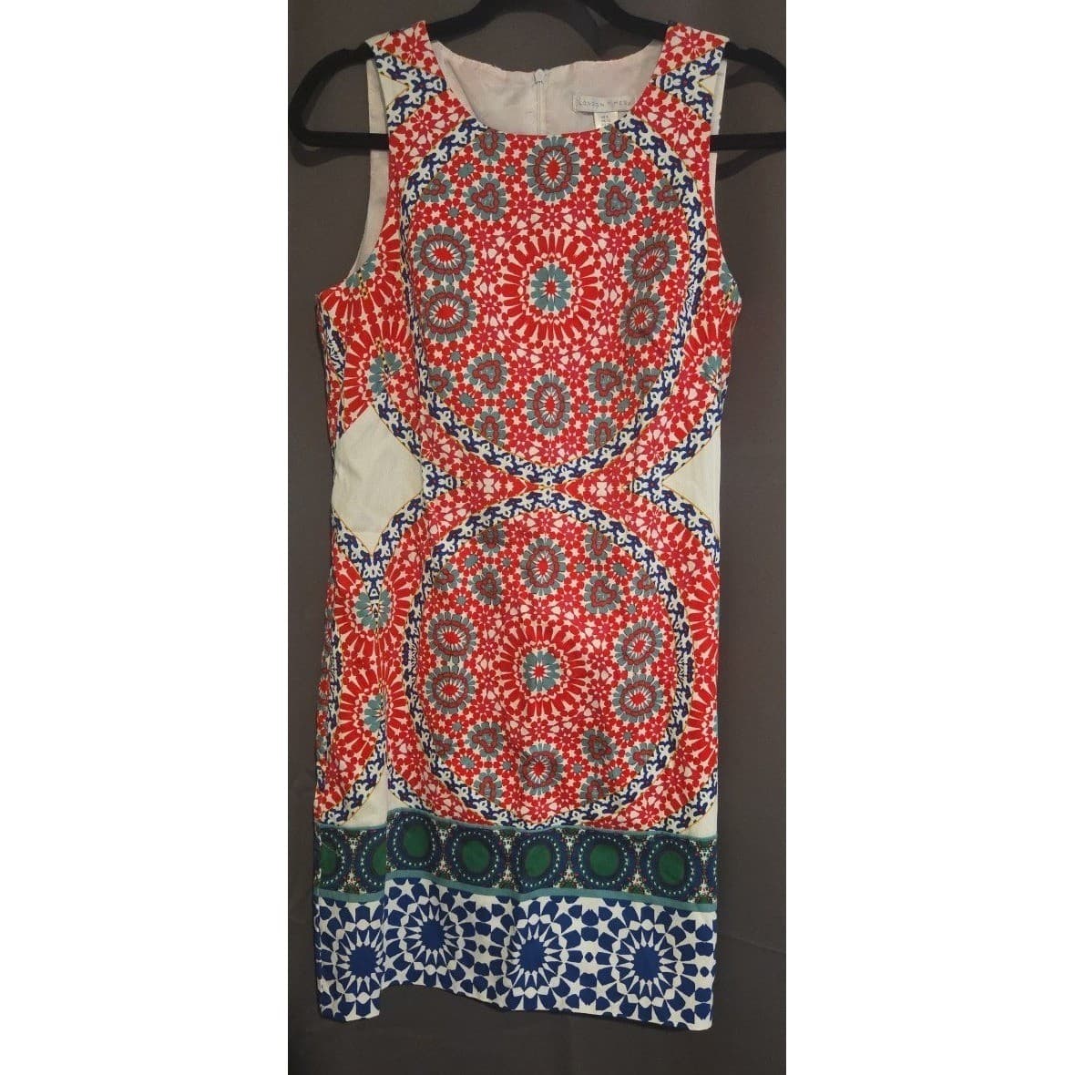 London Times Red Blue Kaleidoscope Medallion Sheath Dress, Woman's Size 8 - Thumbnail 3