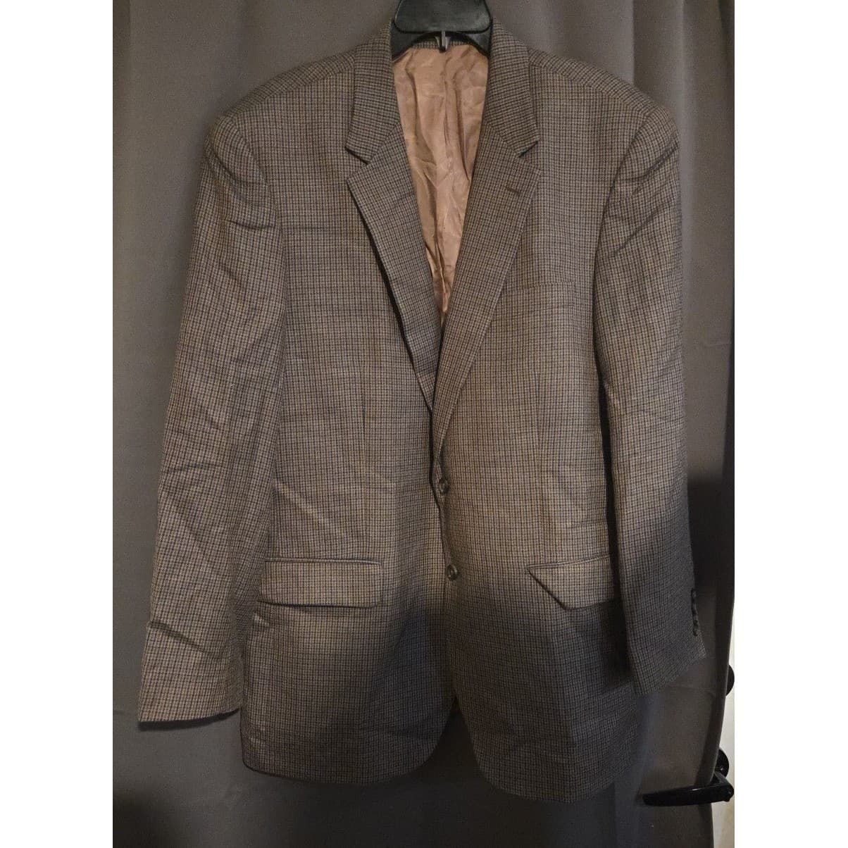 Chaps Silk Wool Blend Houndstooth Brown Tan Sport Coat, Men's 44L Blazer 2GX0277 - Thumbnail 3