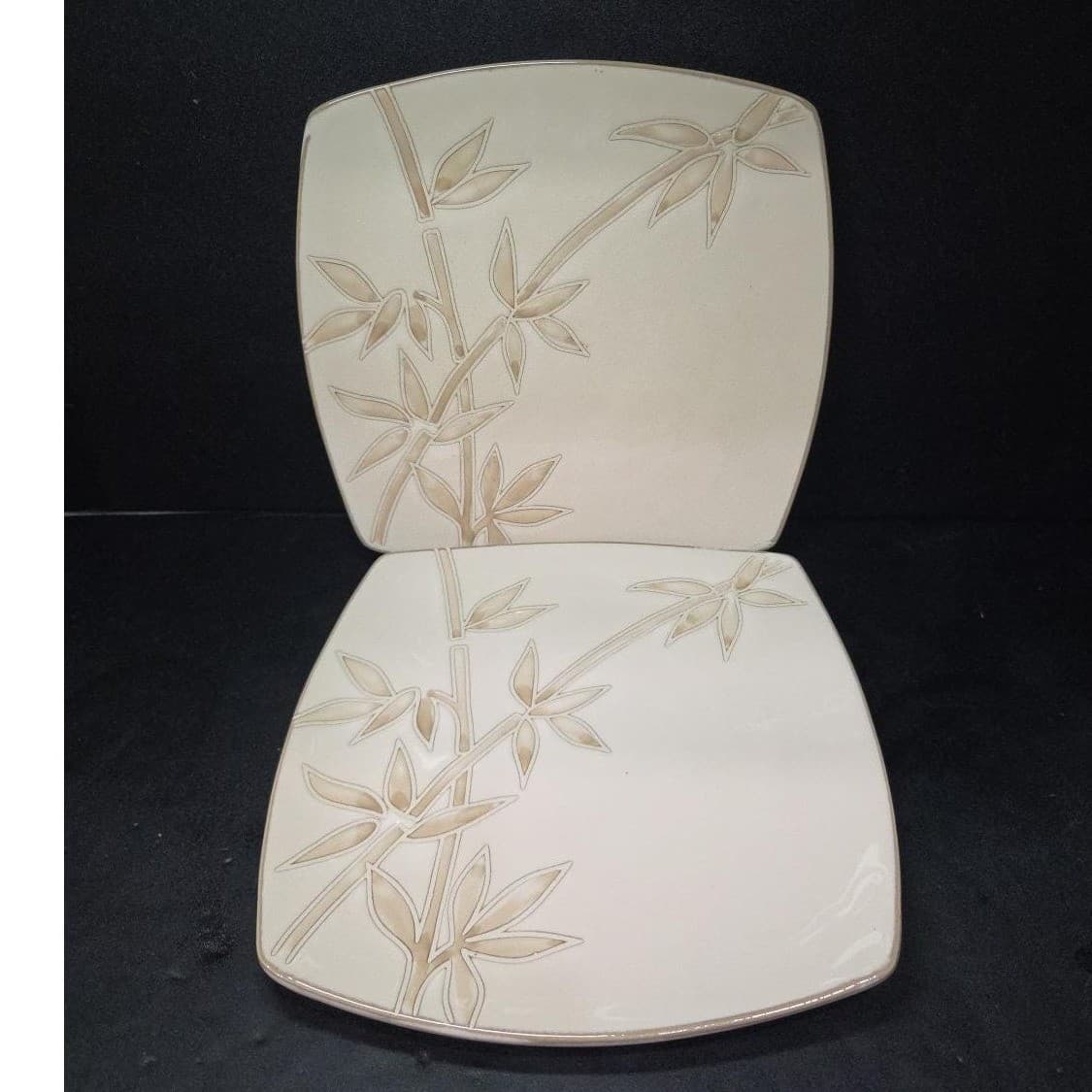 Florida Marketplace Bamboo Design Dinner Plate, Set of 2, Vintage Stoneware - Thumbnail 2