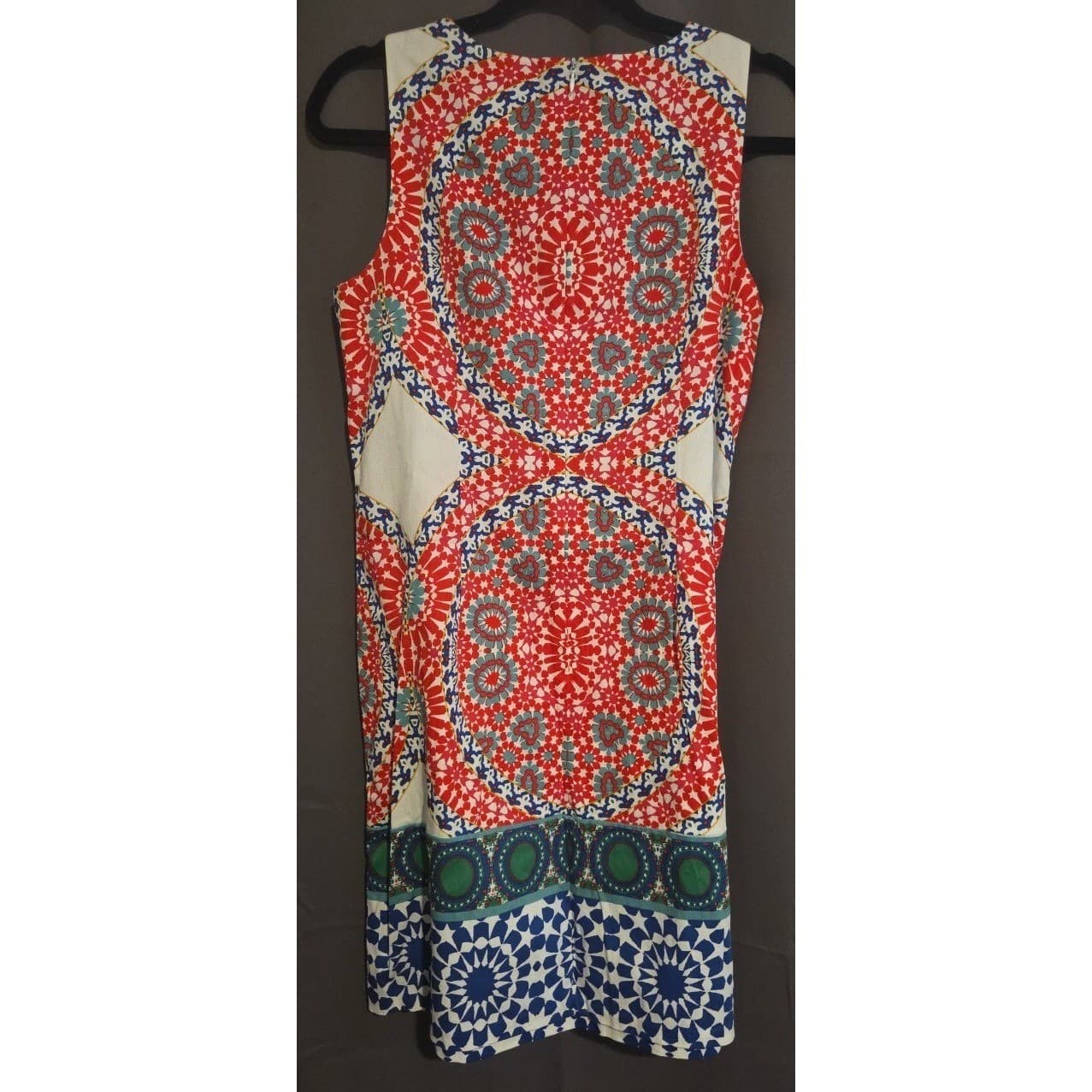 London Times Red Blue Kaleidoscope Medallion Sheath Dress, Woman's Size 8 - Thumbnail 4