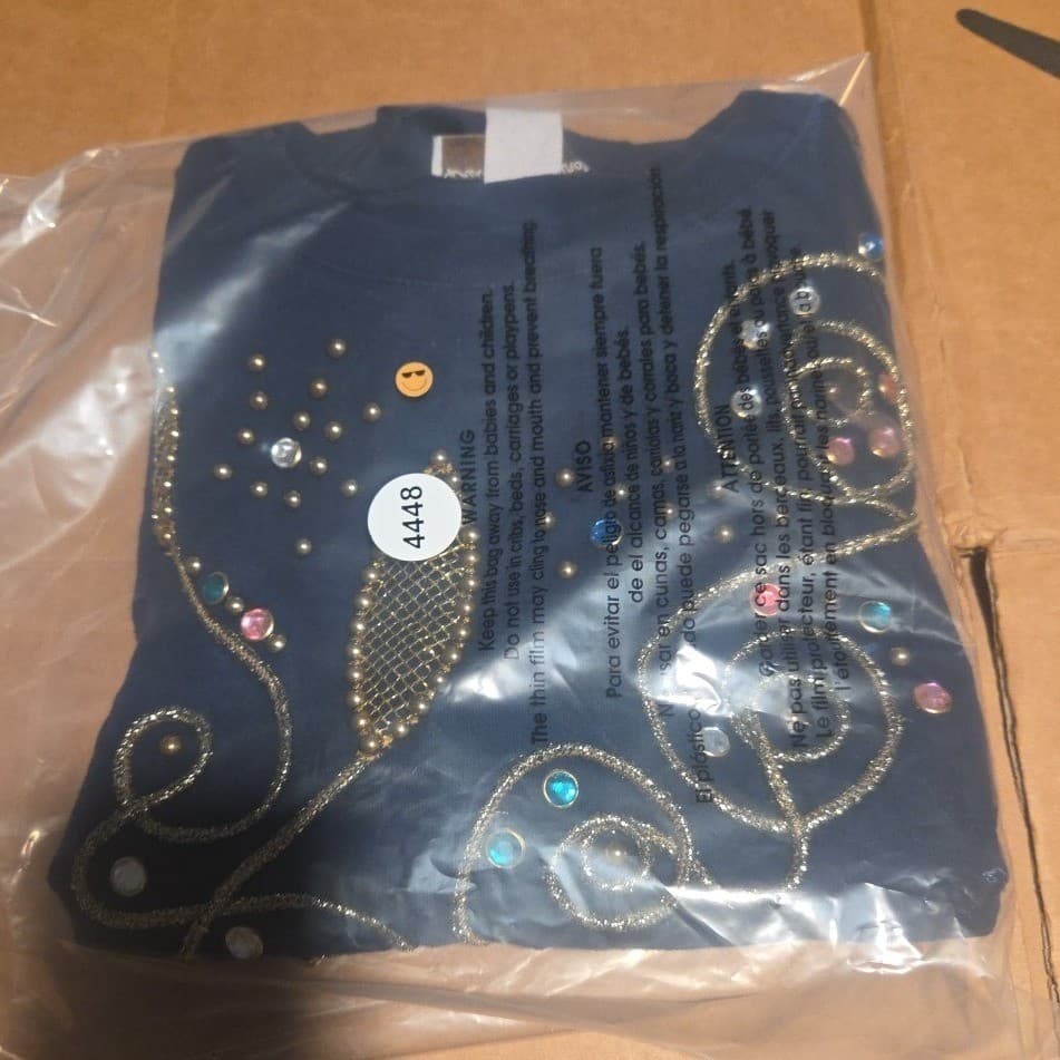 Barclay Originals of Miami Navy Blue Embellished Long Sleeve Top, Woman's Small - Thumbnail 8