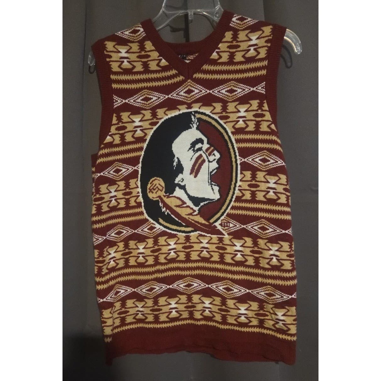 Florida State Seminoles FSU Knit Sweater Vest, Garnet Gold Tribal Pattern, Small - Thumbnail 3