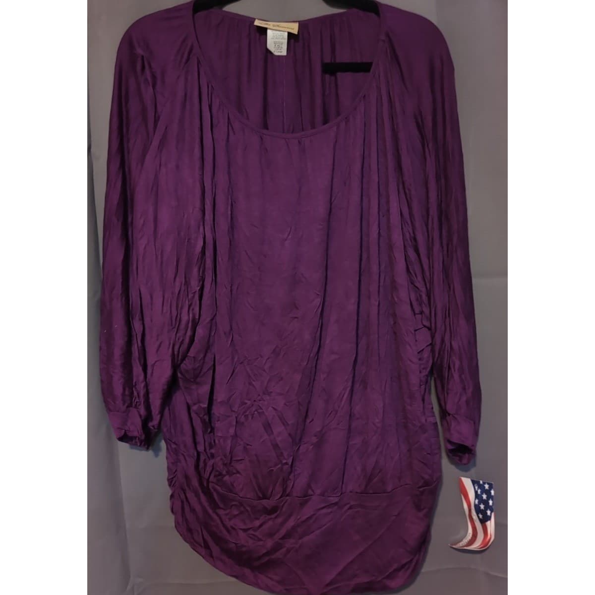 Ella Samani Purple Banded Hem Blouse 3/4 Sleeve Scoop Neck Top, Women's XL USA - Thumbnail 3