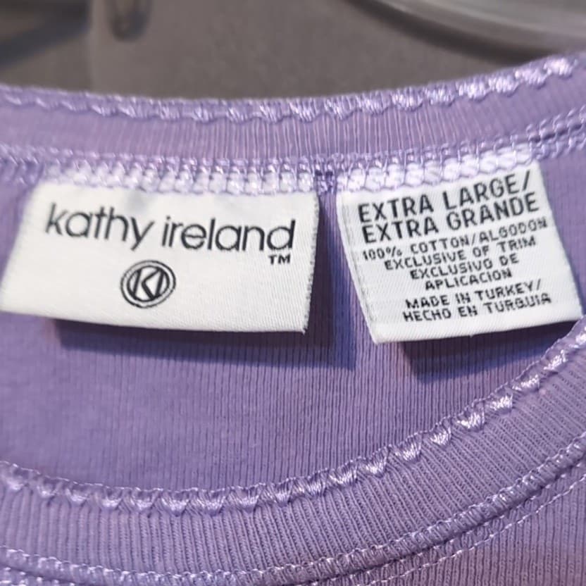 Kathy Ireland Lavender Purple Tee, Embroidered Floral Cotton T-Shirt, Women's XL - Thumbnail 5