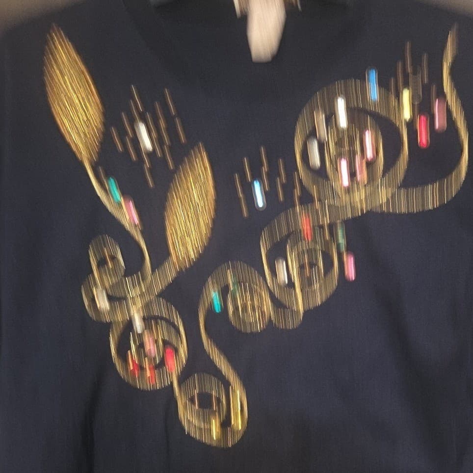 Barclay Originals of Miami Navy Blue Embellished Long Sleeve Top, Woman's Small - Thumbnail 7