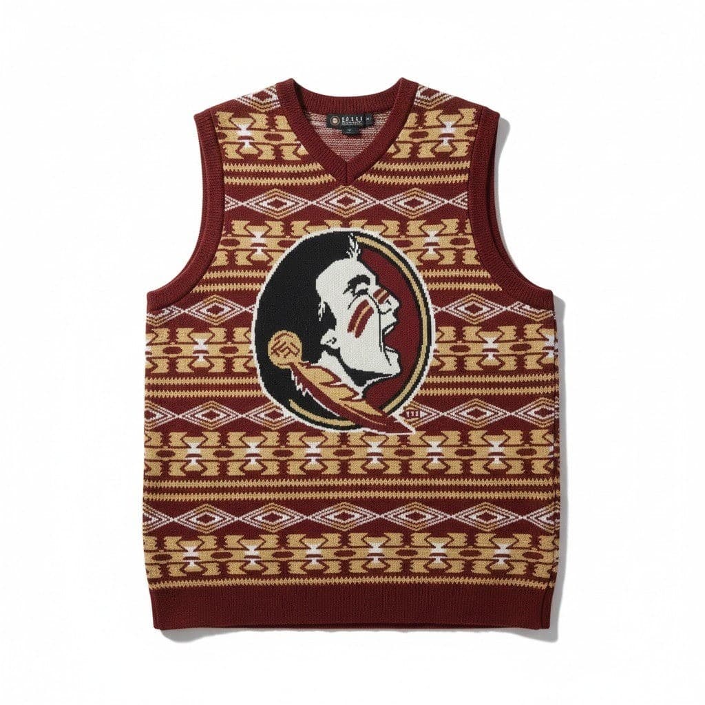 Florida State Seminoles FSU Knit Sweater Vest, Garnet Gold Tribal Pattern, Small