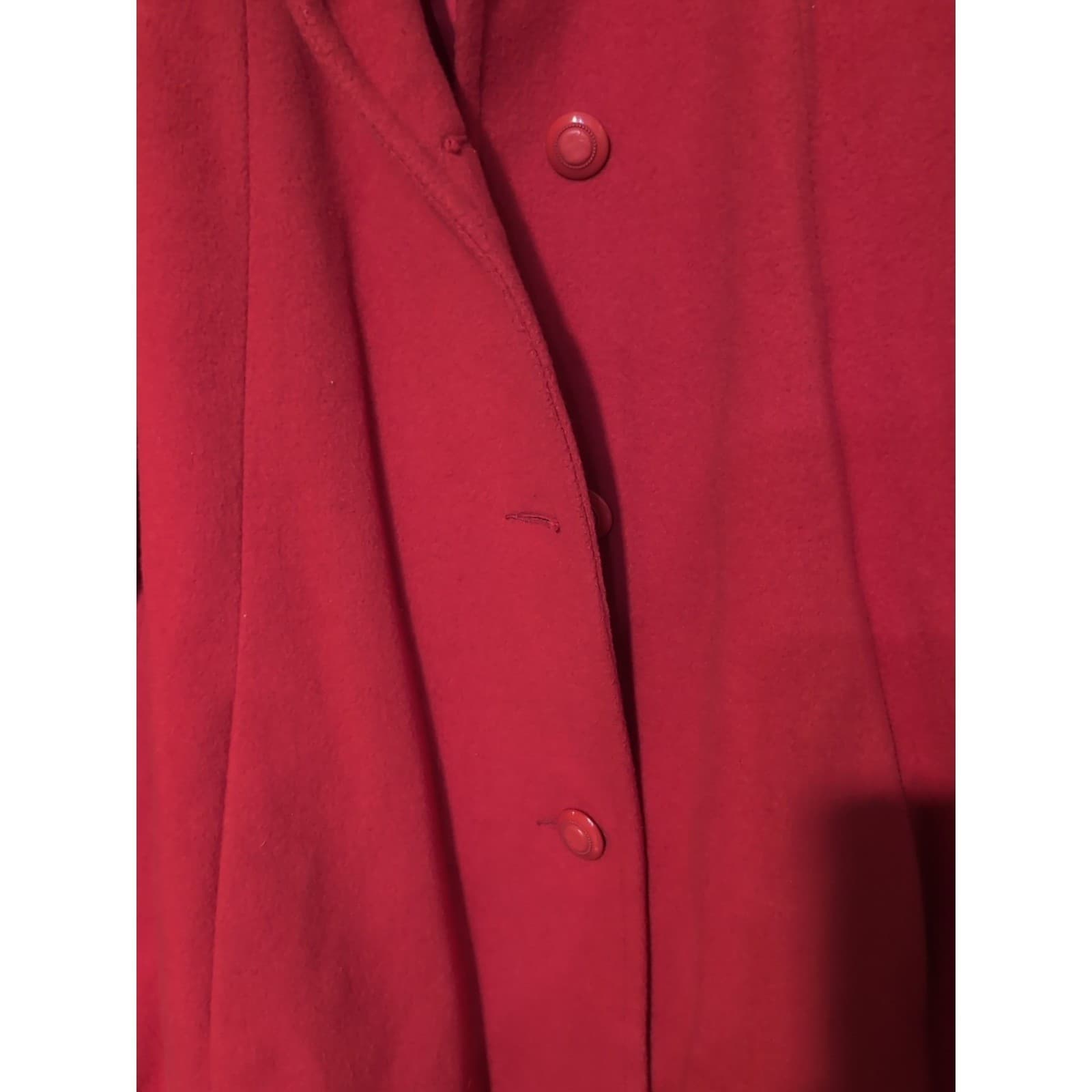 Leslie Fay Vintage Red Wool Coat Faux Fur Collar Cuffs, Woman's Medium, USA Made - Thumbnail 6