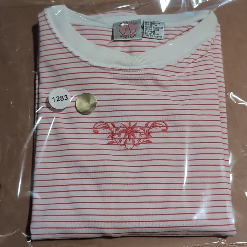 American Weekend Vintage Pink Striped Embroidered Floral T-Shirt, Women's Large - Thumbnail 8