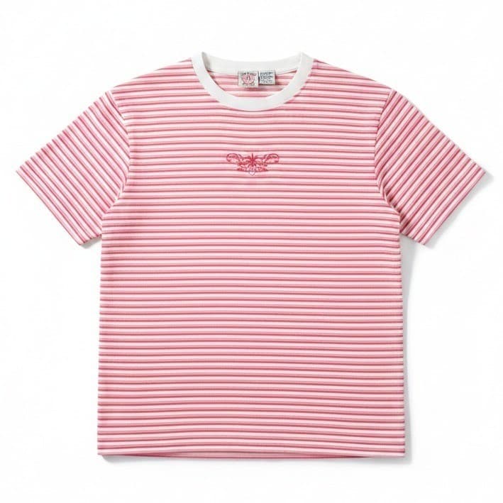 American Weekend Vintage Pink Striped Embroidered Floral T-Shirt, Women's Large