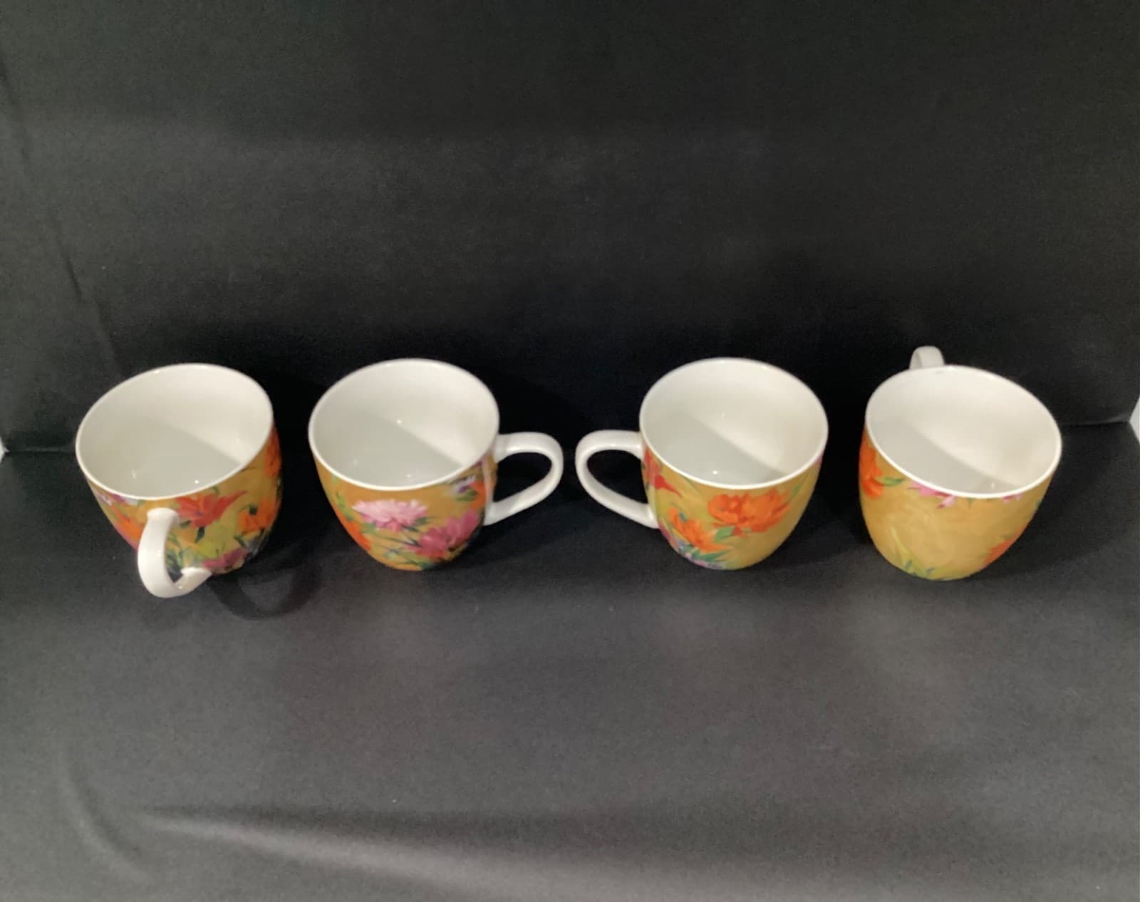 Pimpernel Floral Coffee Mug Cup Pink & Orange Blooms Botanical Garden Set of 4 - Thumbnail 2