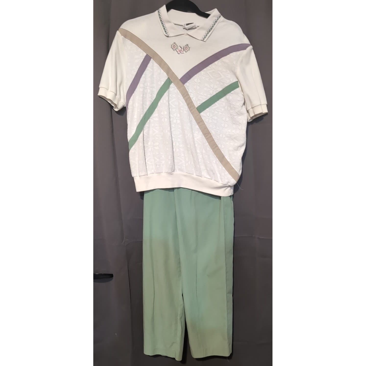 Cricket Lane Vtg 2 Piece Set, Sage Green Pants & Floral Polo Top, Women's Large - Thumbnail 4