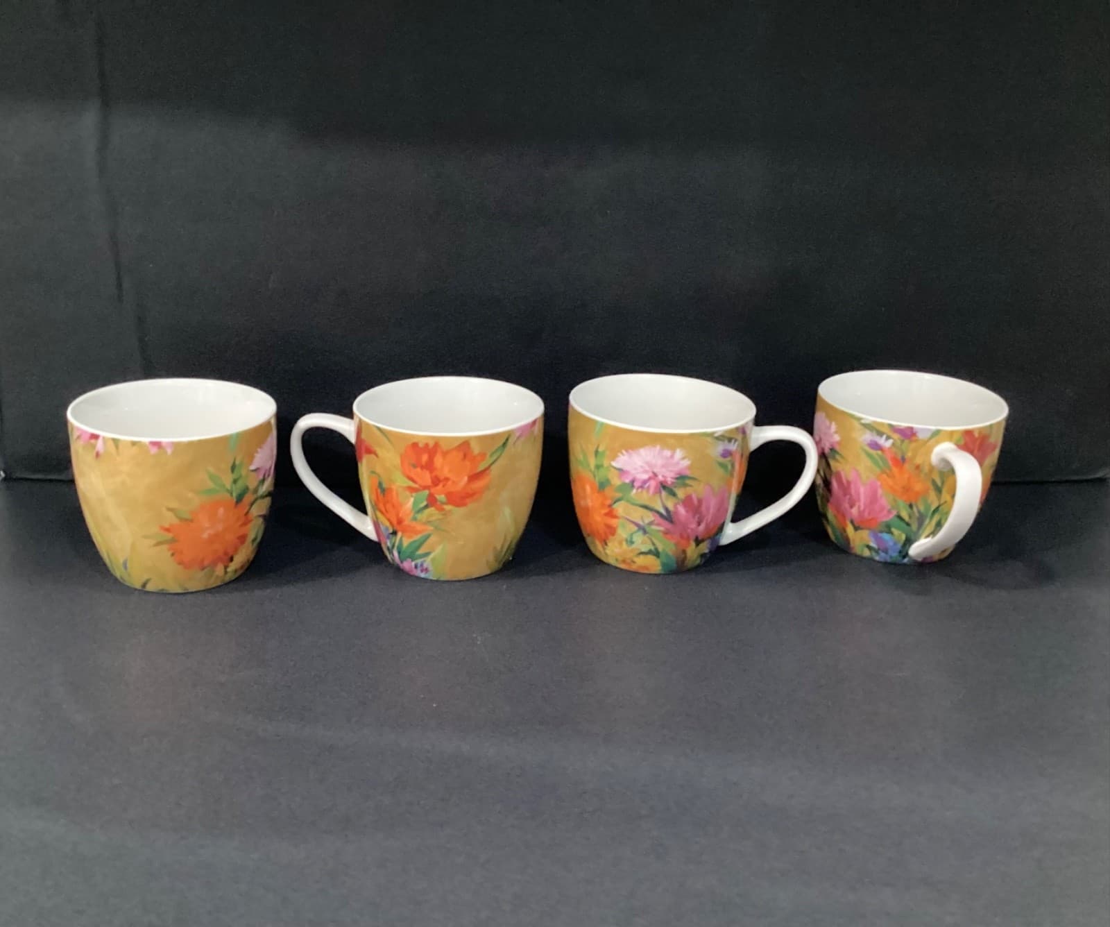 Pimpernel Floral Coffee Mug Cup Pink & Orange Blooms Botanical Garden Set of 4 - Thumbnail 9