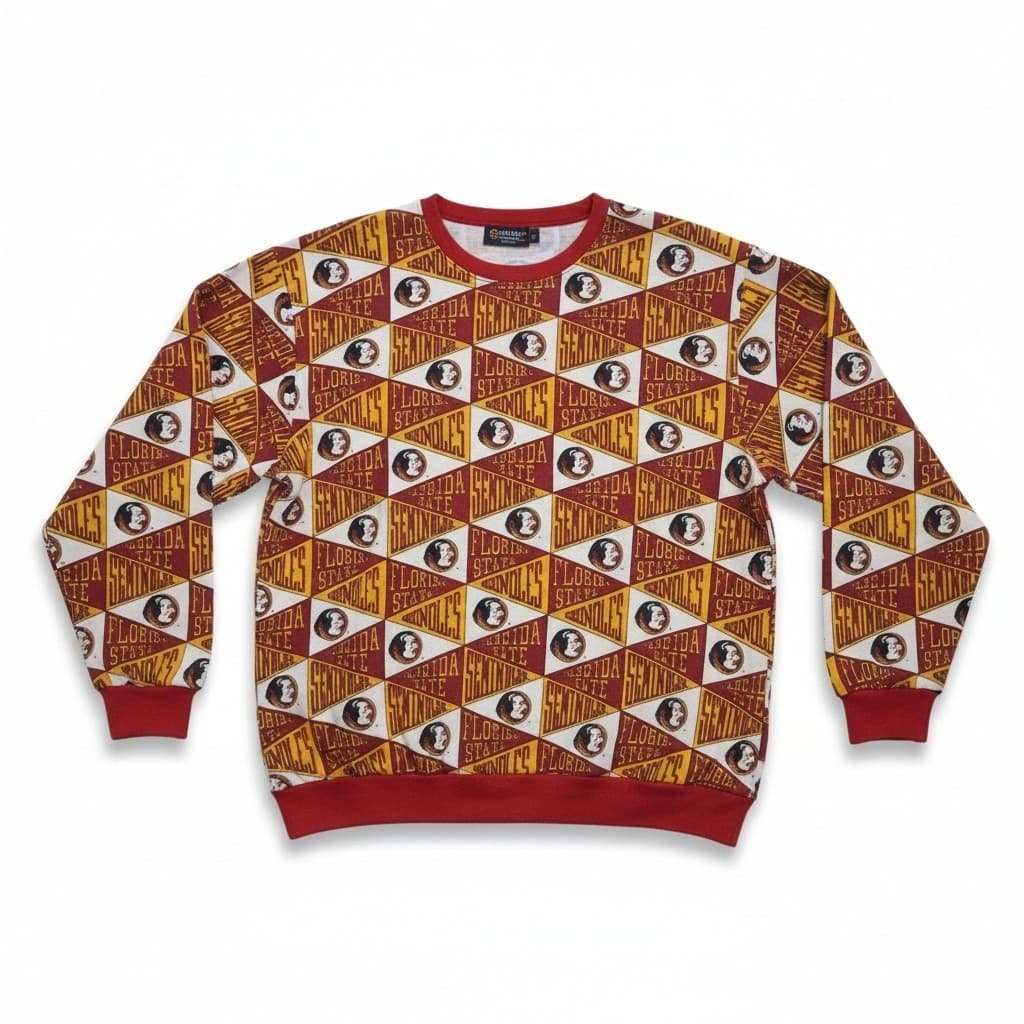Florida State Seminoles Reversible Sweatshirt, Vintage Red All Over Print FSU - Thumbnail 2