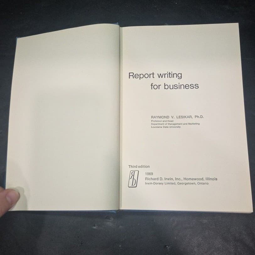 Report Writing for Business Raymond V Lesikar, 3rd Edition 1969, Blue Hardcover - Thumbnail 4
