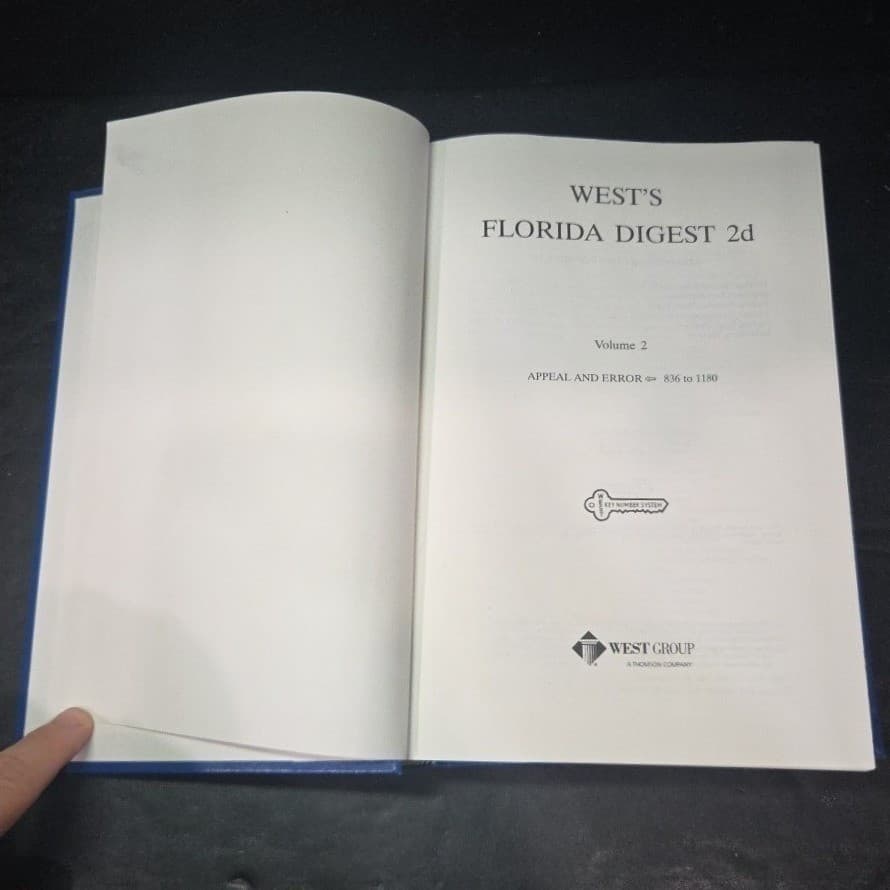 West's Florida Digest 2d Volume 2 Appeal and Error 836-1180 Hardcover Law Book - Thumbnail 4