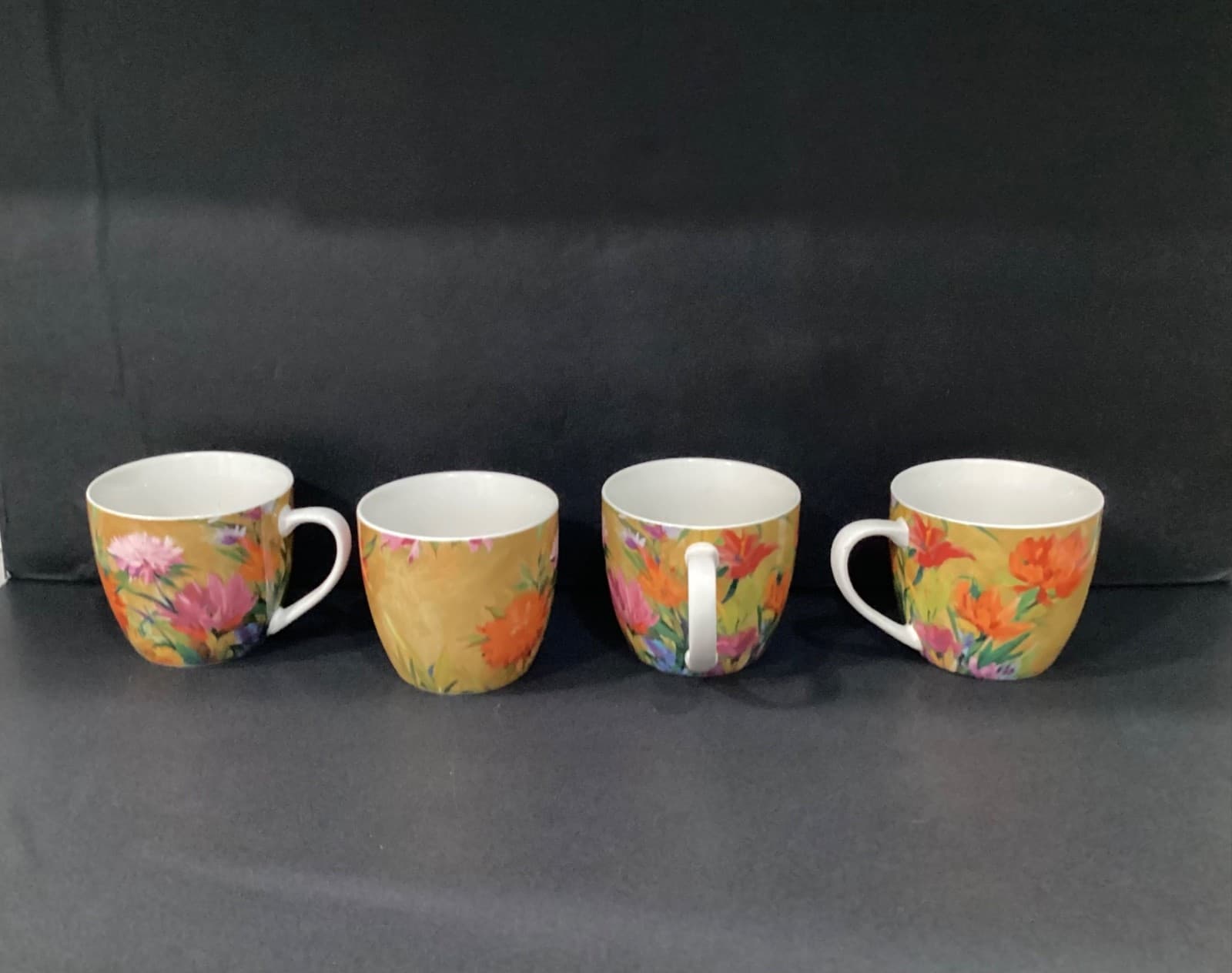 Pimpernel Floral Coffee Mug Cup Pink & Orange Blooms Botanical Garden Set of 4 - Thumbnail 8