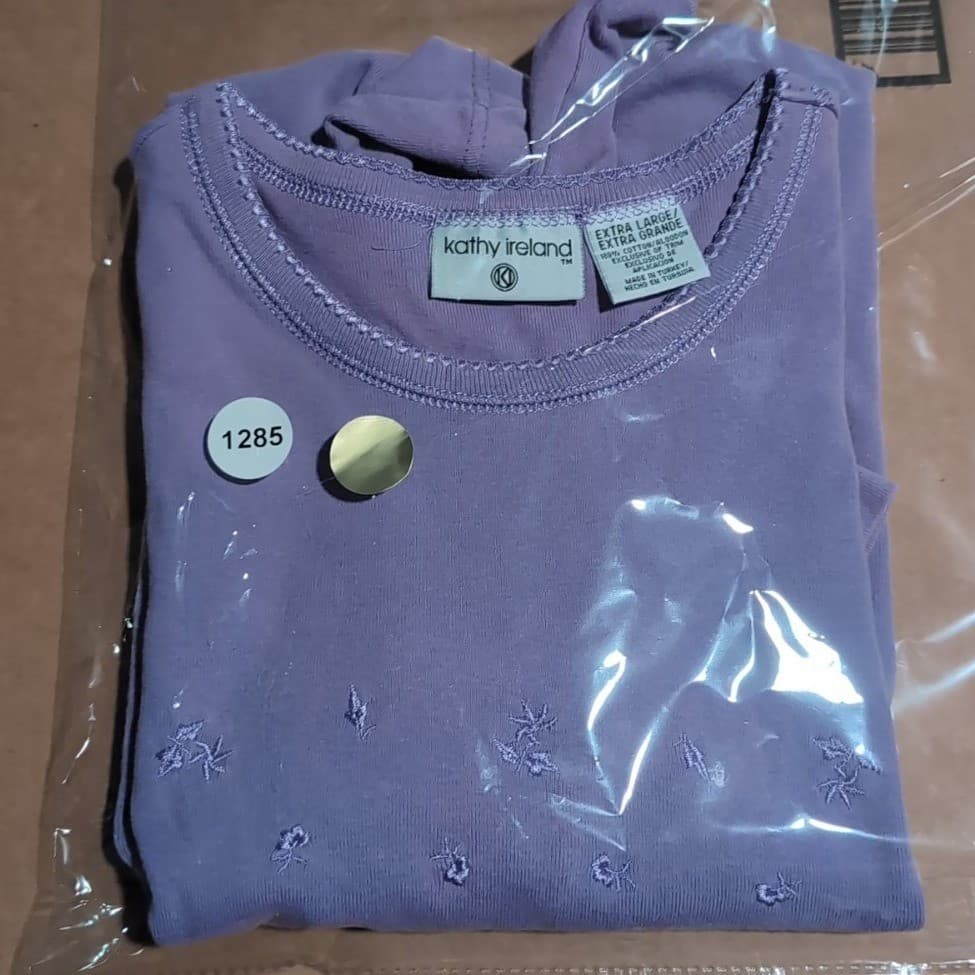 Kathy Ireland Lavender Purple Tee, Embroidered Floral Cotton T-Shirt, Women's XL - Thumbnail 10