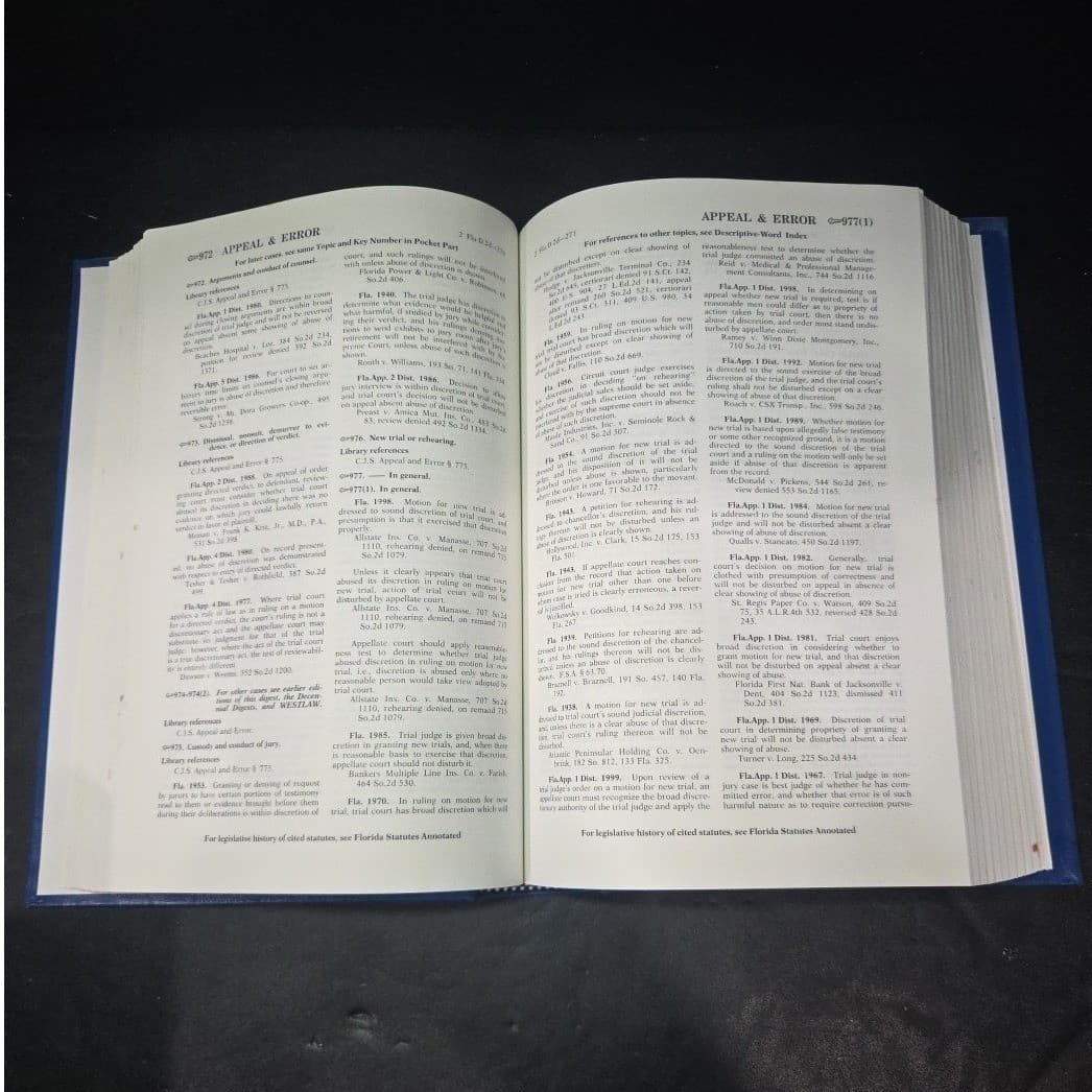 West's Florida Digest 2d Volume 2 Appeal and Error 836-1180 Hardcover Law Book - Thumbnail 6