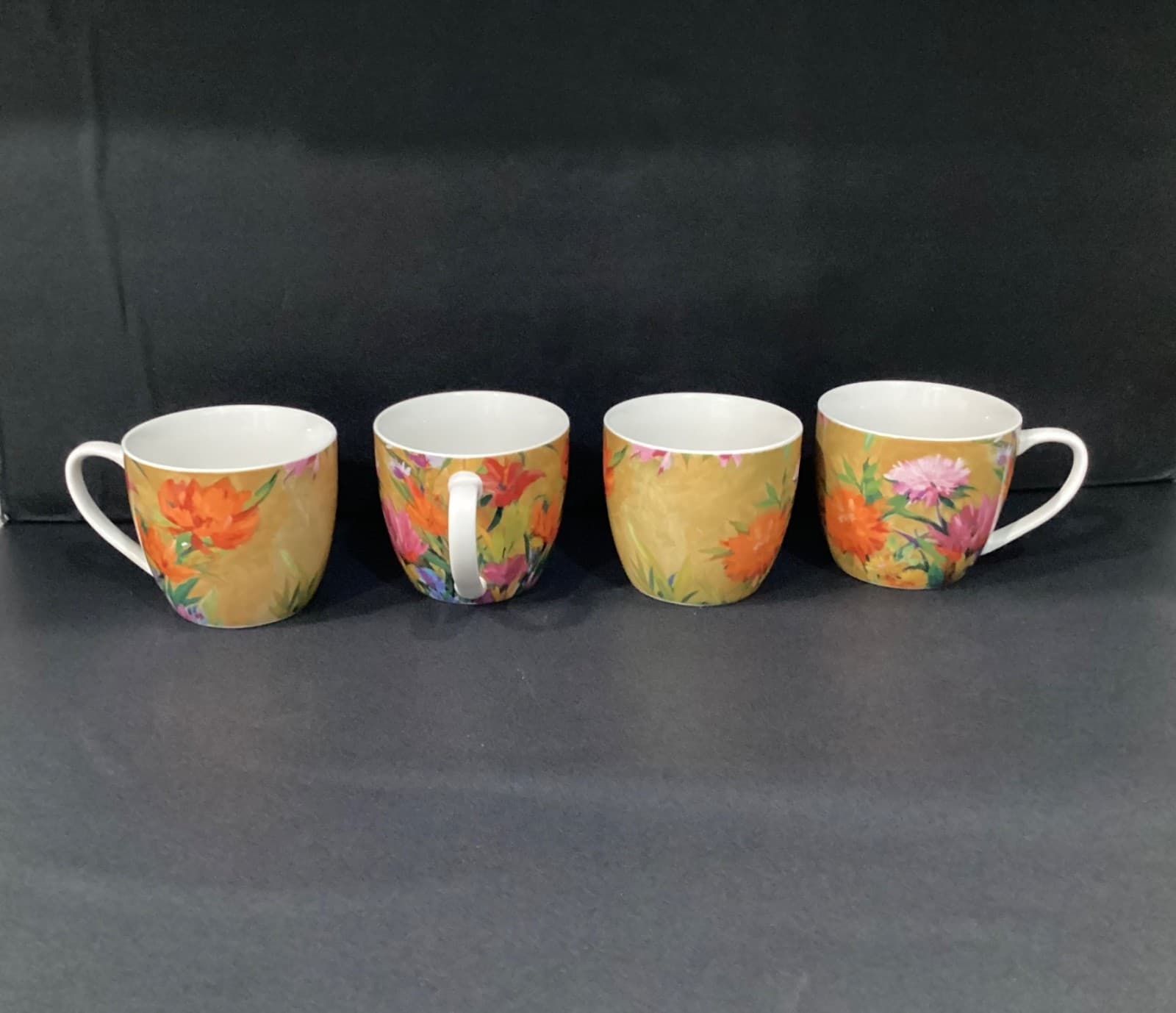 Pimpernel Floral Coffee Mug Cup Pink & Orange Blooms Botanical Garden Set of 4 - Thumbnail 10